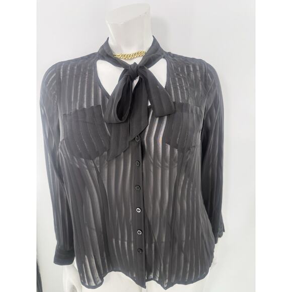 NWT Torrid Black Long Sleeve Sheer Stripe Blouse Size 0. 12 Super Cute - Picture 2 of 5